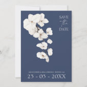 Save The Date Mariage Moderne Orchidée Blanche Bleu Nuit (Devant)