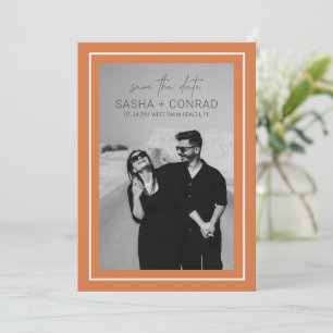 Save The Date Mariage Moderne Photo à Bordure Gras Orange Couche