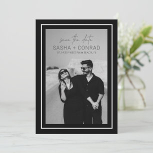 Save The Date Mariage Moderne Photo avec Bordure Noire Gras