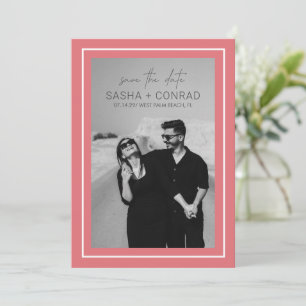 Save The Date Mariage Moderne Photo avec Bordure Rose Corail Gra