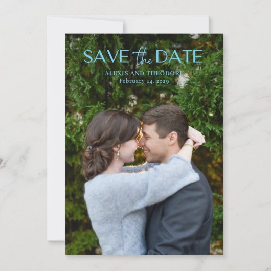 Save The Date Mariage moderne photo bleu chic (Devant)