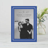Mariage Moderne Photo Bordure Gras Bleu Saphir