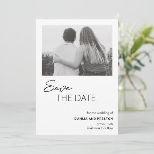 Save The Date Mariage Moderne Photo Minimaliste Noir et Blanc