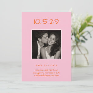 Save The Date Mariage Moderne Photo Typographie Gras Orange Rose
