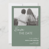 Save The Date Mariage Moderne Photo Vert Sage Minimaliste (Devant)