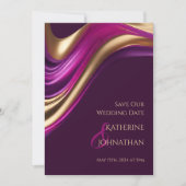 Save The Date Mariage moderne -Photo violet Fuchsia et or- (Devant)