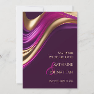 Save The Date Mariage moderne -Photo violet Fuchsia et or-