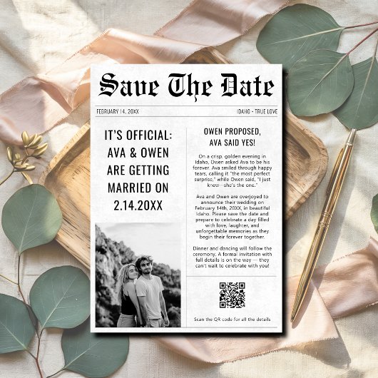 Save The Date Mariage moderne QR Code style journal photo