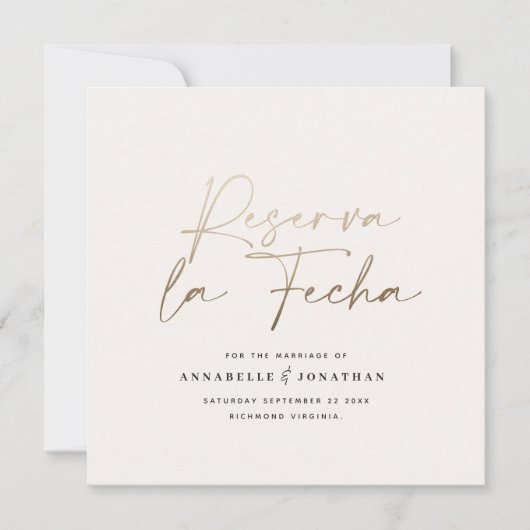 Save The Date Mariage moderne Réservez la Date crème or (Devant)