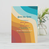 Save The Date Mariage moderne Retro 70 coloré Rainbow Waves (Debout devant)