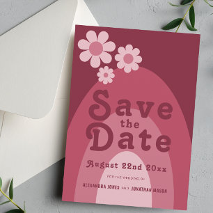 Save The Date Mariage Moderne Rétro Années 70 Rose Bourgogne