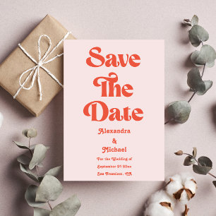 Save The Date Mariage Moderne Rétro avec Typographie Rose et Ora