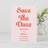 Save The Date Mariage Moderne Rétro avec Typographie Rose et Ora (Debout devant)