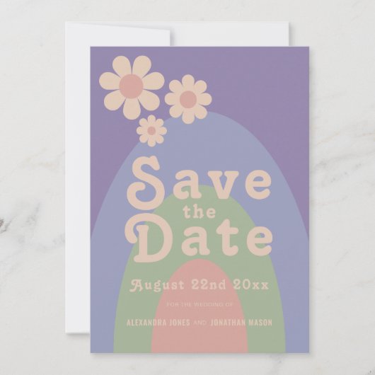 Save The Date Mariage moderne Retro Daisy (Devant)