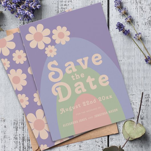 Save The Date Mariage Moderne Rétro Fleur de Daisy