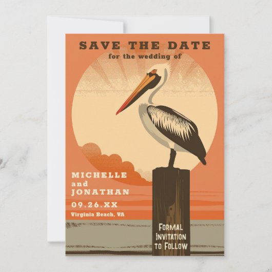 Save The Date Mariage moderne Retro Pelican Beach (Devant)
