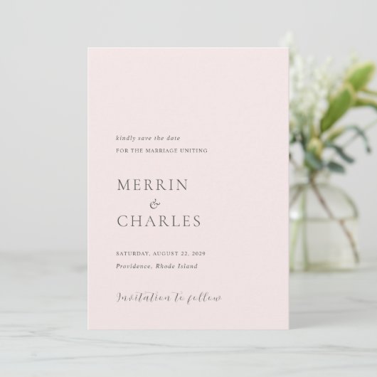 Save The Date Mariage Moderne Rose Élégant (Debout devant)