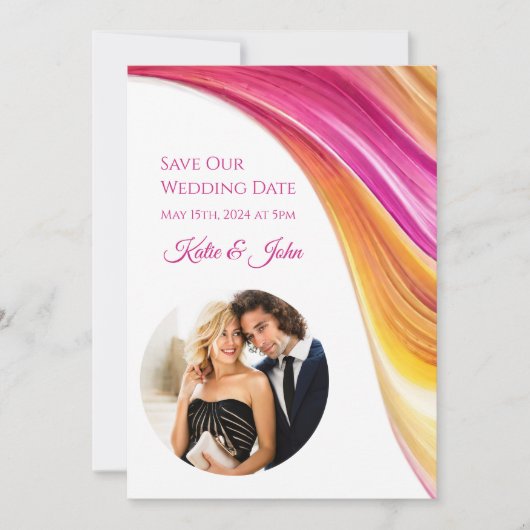 Save The Date Mariage moderne -Rose Orange Jaune - (Devant)
