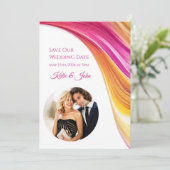 Save The Date Mariage moderne -Rose Orange Jaune - (Debout devant)