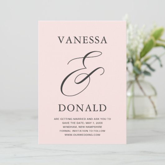 Save The Date Mariage Moderne Rose Pâle de Vanessa (Debout devant)