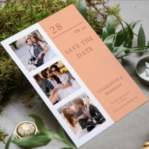 Save The Date Mariage Moderne Rose Pêche Quatre Photos