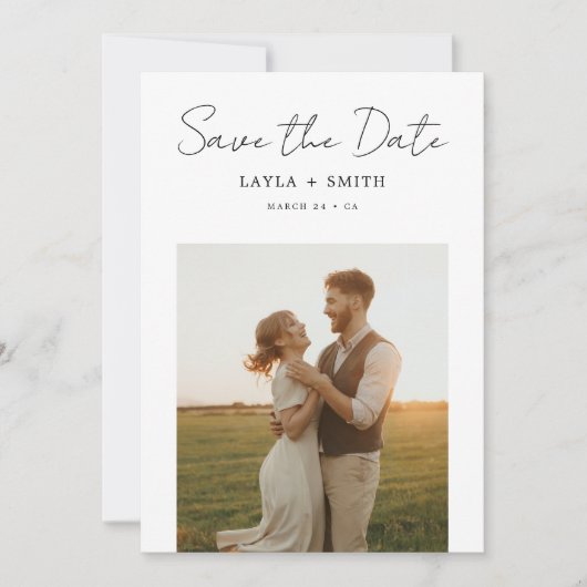 Save The Date Mariage moderne rustique Script élégant budget pho (Devant)