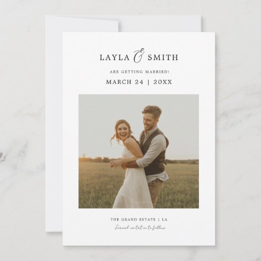 Save The Date Mariage moderne rustique Script élégant budget pho (Dos)