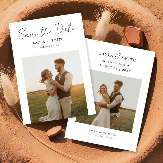 Save The Date Mariage moderne rustique Script élégant budget pho