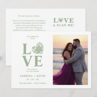 Save The Date Mariage Moderne Sage Fleur Heart Photo TLW26