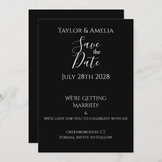 Save The Date Mariage moderne sans photo Enregistrer la date Inv (Devant / Derrière)
