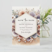Save The Date Mariage moderne Seashell Beach (Debout devant)