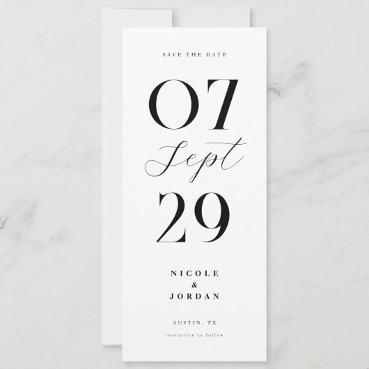 Save The Date Mariage Moderne Simple Chic Noir et Blanc (Devant)