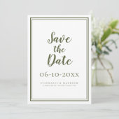 Save The Date Mariage Moderne Simple Classique Vert Olive Écritu (Debout devant)