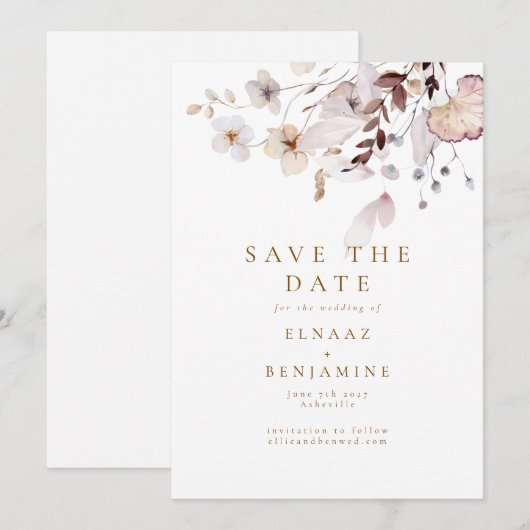 Save The Date Mariage Moderne Simple d'Automne avec Fleurs Séché (Devant / Derrière)