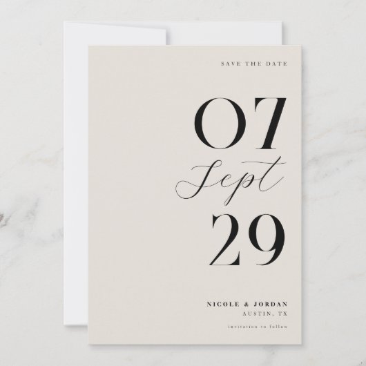 Save The Date Mariage Moderne Simple et Chic Noir et Ivoire (Devant)