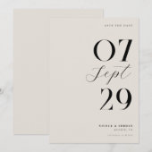 Save The Date Mariage Moderne Simple et Chic Noir et Ivoire (Devant / Derrière)