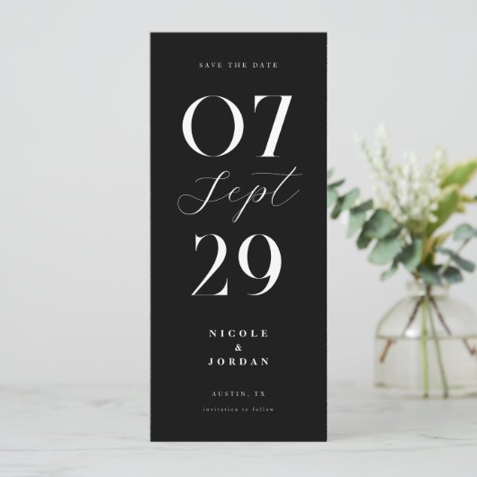 Save The Date Mariage Moderne Simple et Élégant Noir et Blanc (Debout devant)