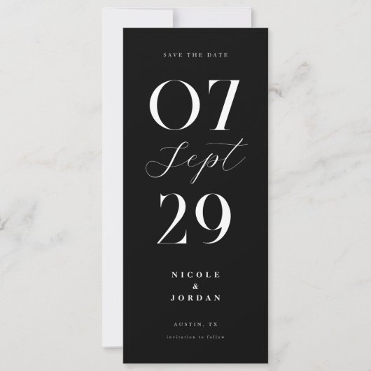 Save The Date Mariage Moderne Simple et Élégant Noir et Blanc (Devant)
