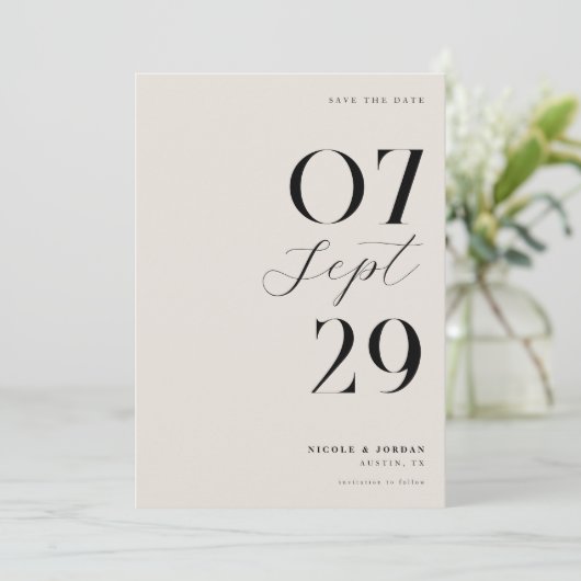 Save The Date Mariage Moderne Simple et Élégant Noir et Ivoire (Debout devant)