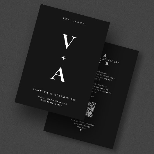 Save The Date Mariage Moderne Simple Monogramme Noir