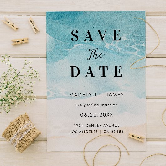 Save The Date Mariage Moderne sur la Plage Océane d'Été