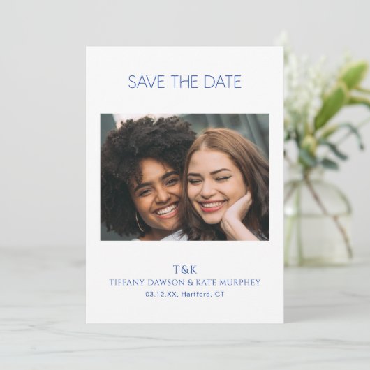 Save The Date Mariage Moderne Tiffany Cobalt Blue Bold (Debout devant)