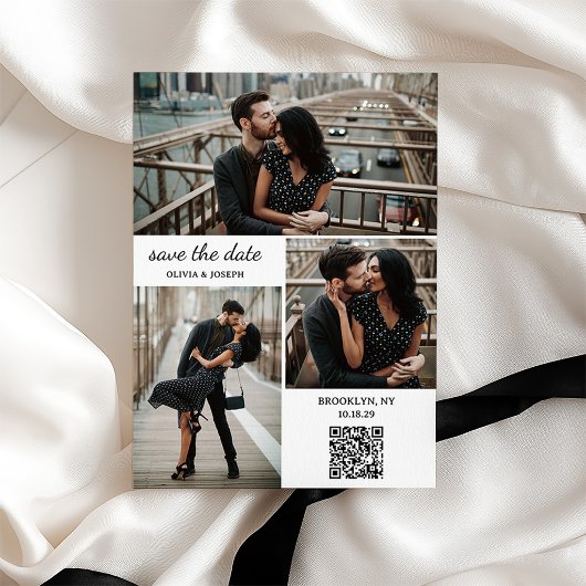 Save The Date Mariage Moderne Trois Photos et Code QR
