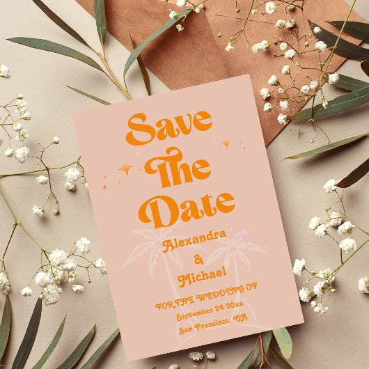 Save The Date Mariage Moderne Tropical Orange Vibrant