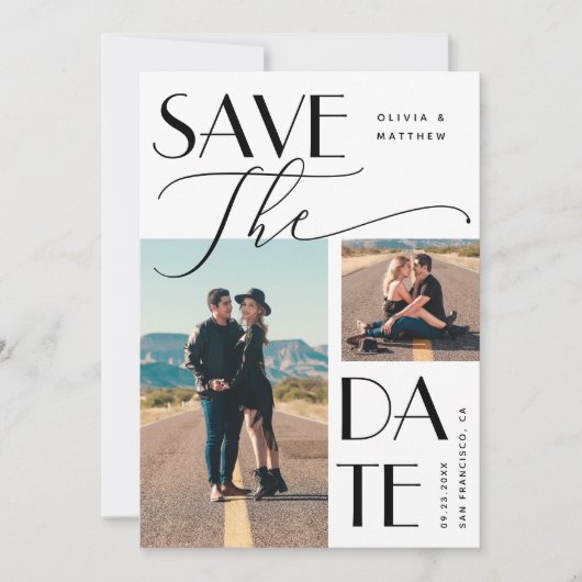 Save The Date Mariage Moderne | Typographie Gras Multi Photo (Devant)