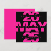 Save The Date Mariage Moderne Typographie Gras Rose Noir (Devant / Derrière)