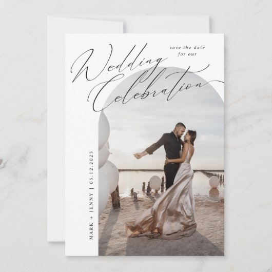 Save The Date Mariage Moderne Typographie Script Photo Arche (Devant)