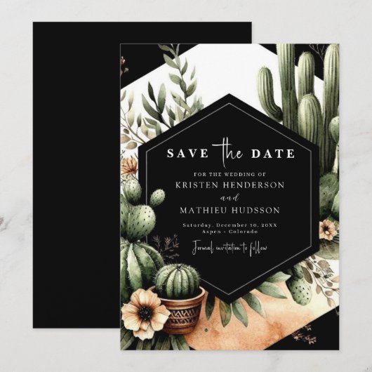Save The Date Mariage moderne unique Cactus (Devant / Derrière)