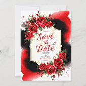 Save The Date Mariage moderne unique Crimson Rouge Roses (Devant)