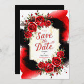 Save The Date Mariage moderne unique Crimson Rouge Roses (Devant / Derrière)